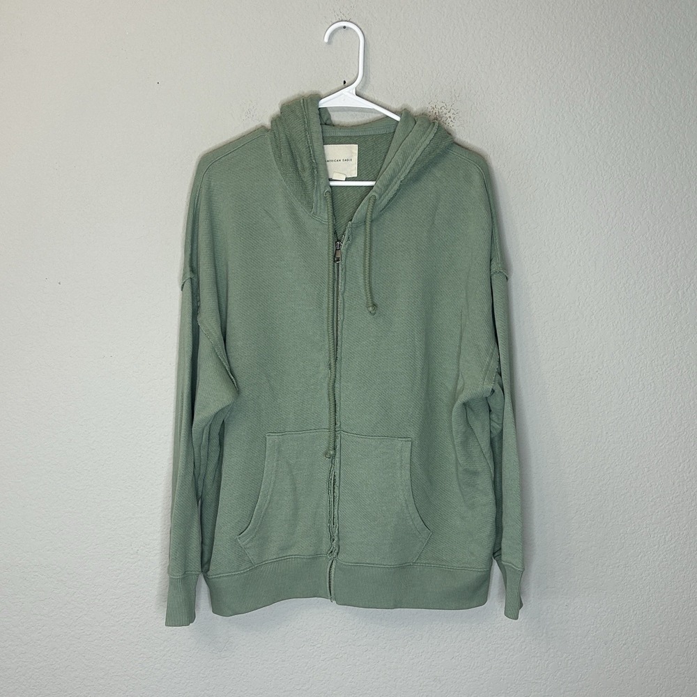 American Eagle AE Sage Green Oversized Full Zip Hoodie Women's Size M Sweatshirt